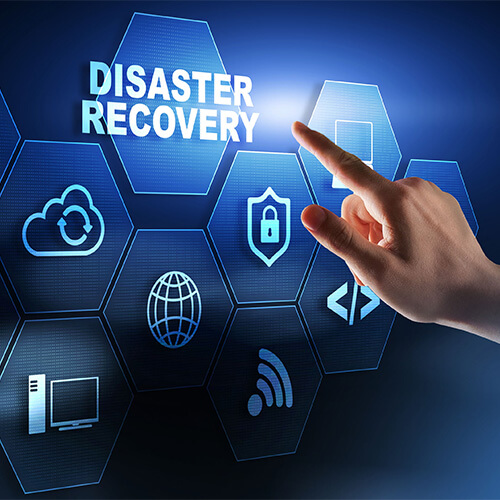 close up of a hand selecting Disaster Recovery on a floating screen